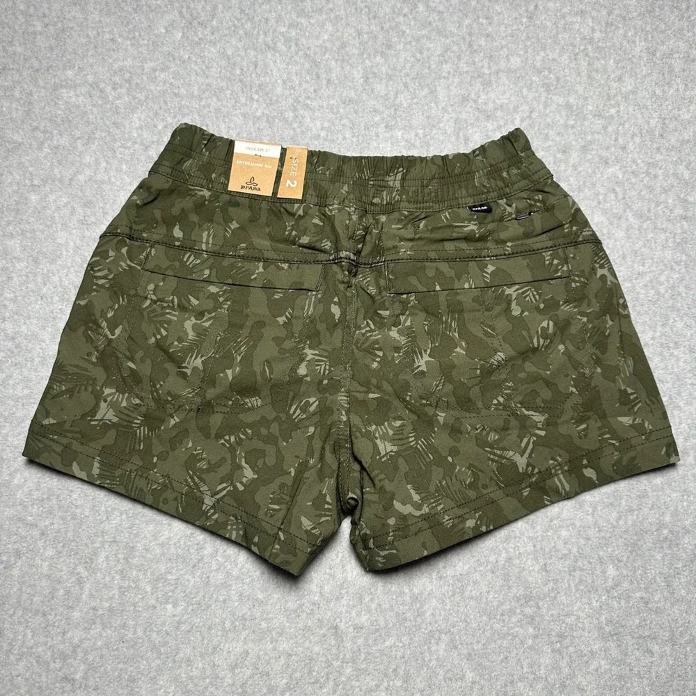 Prana Halle E-Waist Short II Evergreen Camo Green Hiking Shorts Women Size 2 NWT - Picture 2 of 4